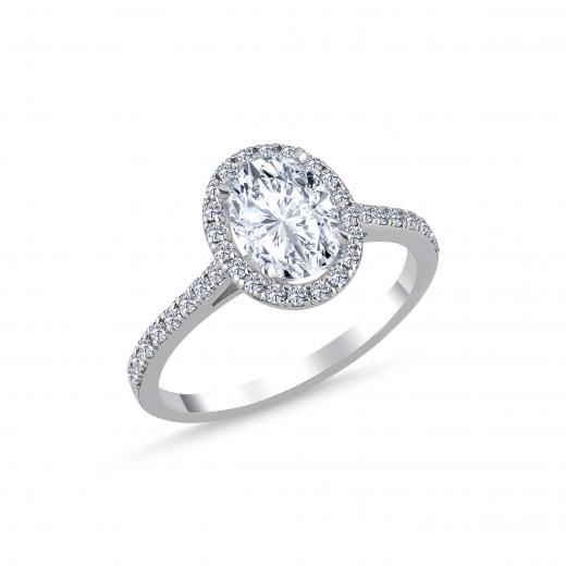 1.36 Karat Oval Pırlanta Halo Tektaş Yüzük | D Renk | HRD